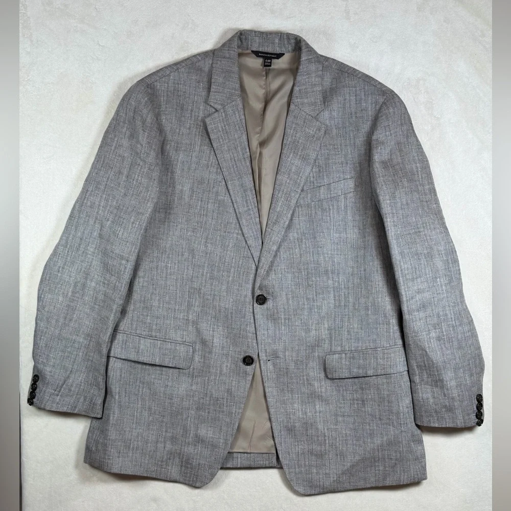 Banana Republic 100% Linen 44R Slim Fit Classic Gray Brown Sport Coat EUC